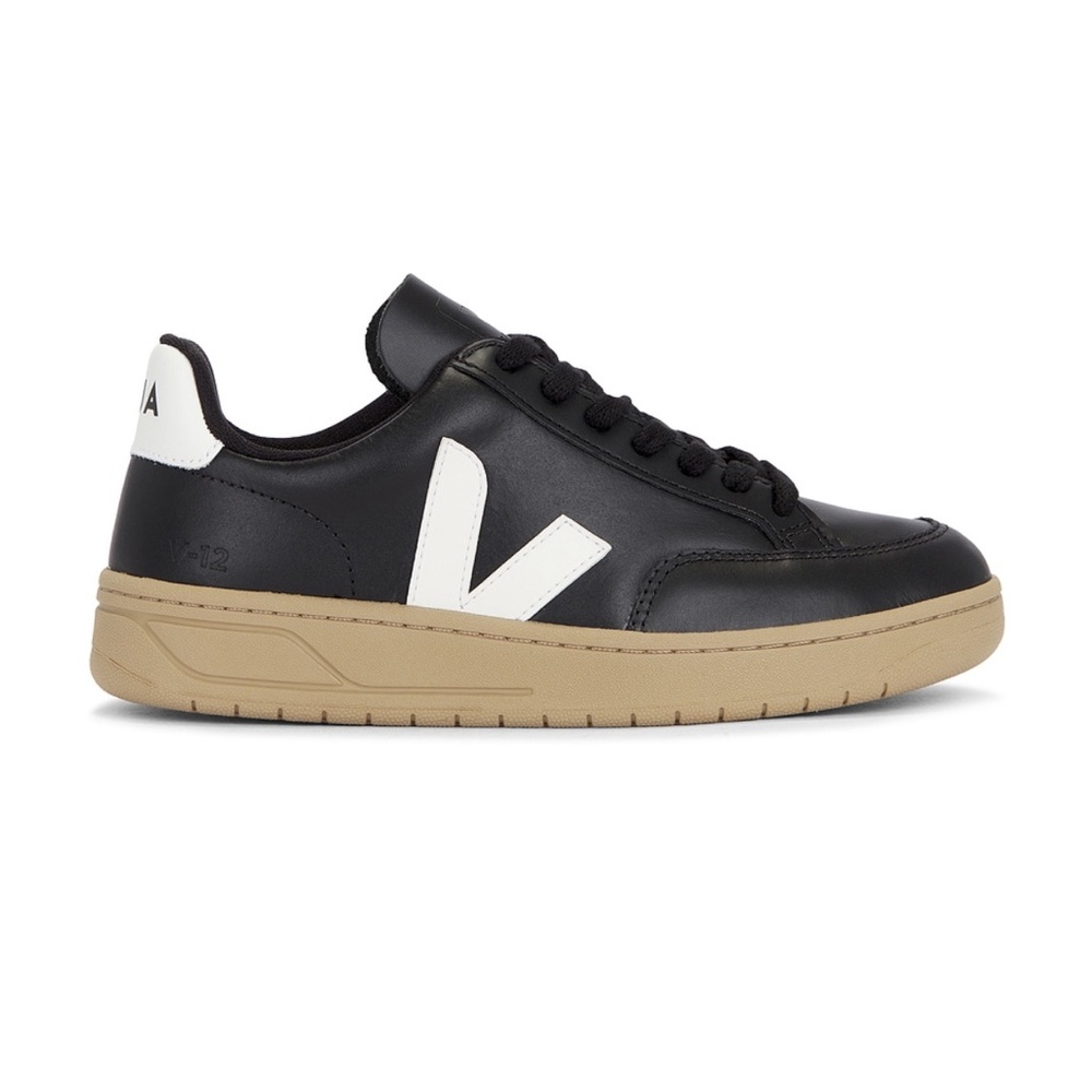 Veja V-12 Sneaker In Black, White, & Dune